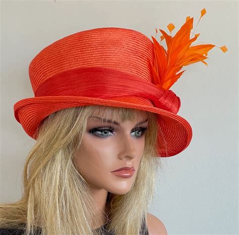 Kentucky Derby Hat Orange Derby Hat Wedding Hat Formal Summer Hat