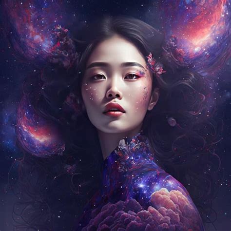 Cosmic Korean Woman Digital Art Print Ai Generated Wall Art Ai Art