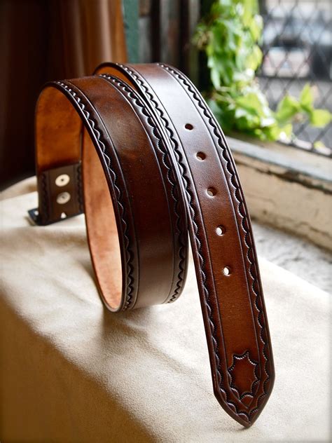 Mens leather belts made in usa. Leather tooled belt made in Brooklyn USA USA