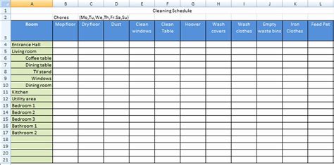 cleaning schedule excel template