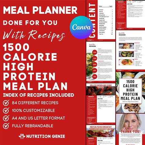 1500 Calorie Meal Plan Recipes Book Digital Ebooks Canva Template Editable Lead Magnet