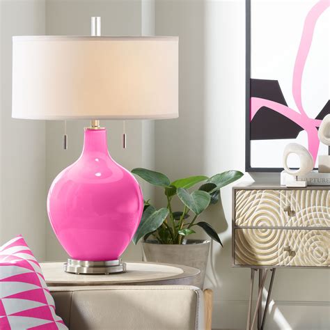 Color Plus Modern Table Lamp Fuchsia Pink Glass Gourd White Drum Shade