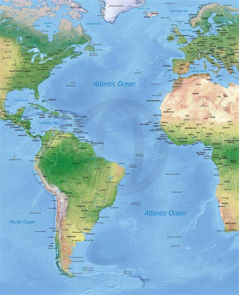 Vector Map Of The Atlantic Ocean Political With Shaded Relief One