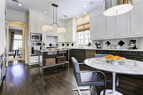 White Upper Cabinets Black Lower Cabinets Contemporary Kitchen