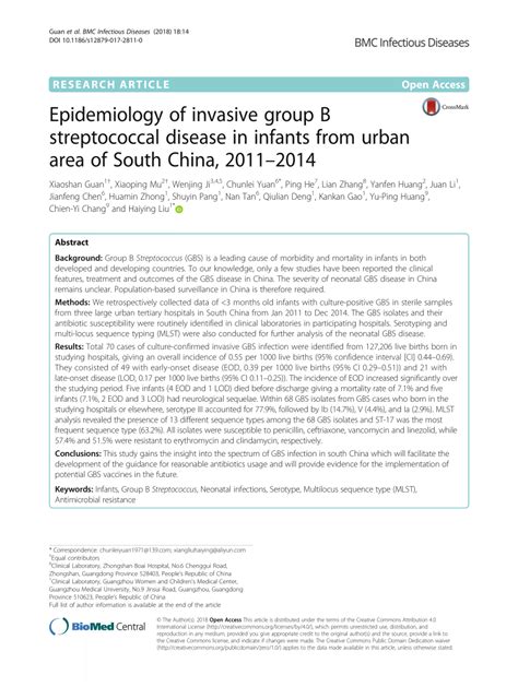 Pdf Epidemiology Of Invasive Group B Streptococcal Disease In Infants From Urban Area Of South