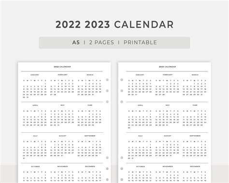 A5 Inserts 2022 2023 Calendar L Printable Yearly Overview Etsy