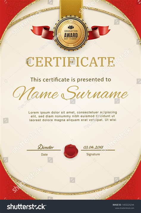 Official Retro Certificate Red Gold Design Stock Vector Royalty Free