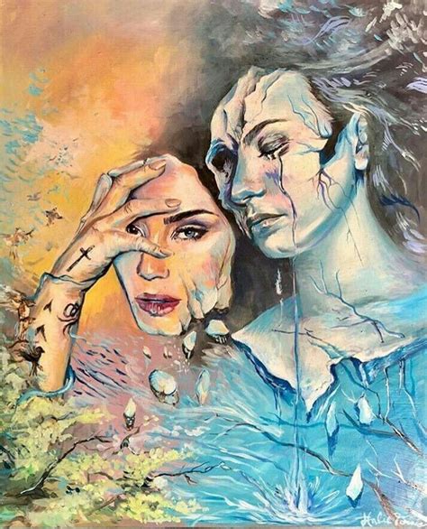 A Painting Of Two People Touching Their Faces