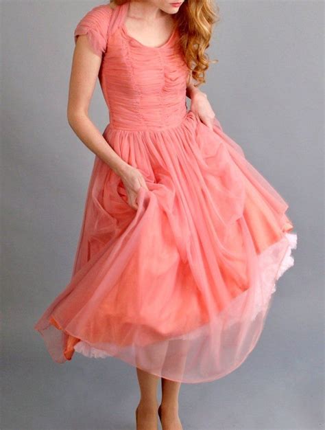 Vintage Coral Bridesmaid Dresses 50s Prom Dresses Modest Dresses
