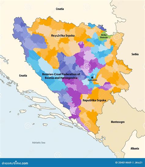 Vector Map Of Municipalities Of Bosnia And Herzegovina Colored By