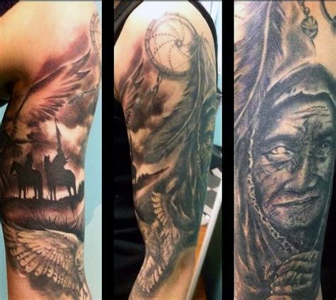Amazing Painted Black And White Detailed American Naive Western Tattoo