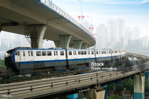 China Chongqing Elevated Light Rail Modern City Traffic Perspective