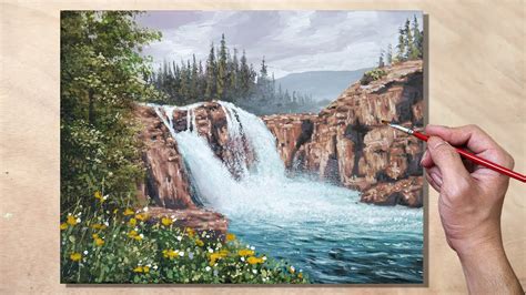 Acrylic Painting Waterfall Creek Landscape Youtube