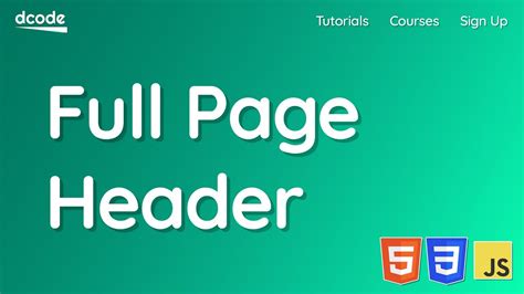 How To Create Responsive Full Page Header Using HTML CSS JavaScript