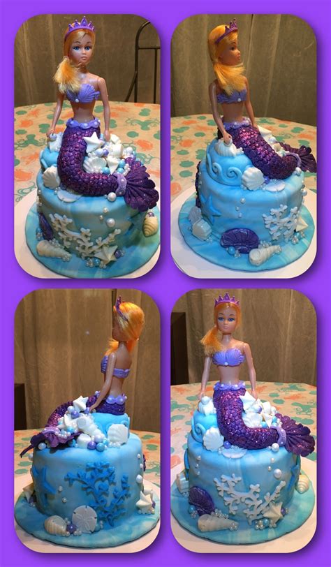 Barbie cake my first attempt on making a barbie cake, using dolly varden tin, im open to any barbie fairy cake two time fondant dress & fondant glittery wings. Fun Barbie Mermaid cake for a great four year old ...