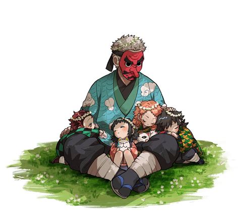 kamado tanjirou, tomioka giyuu, sabito, makomo, and urokodaki sakonji