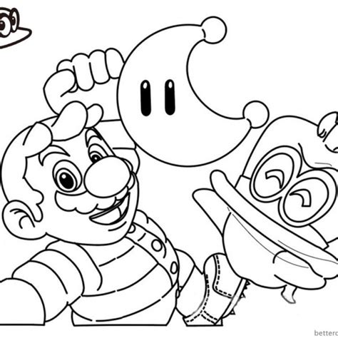 Super Mario Odyssey Coloring Pages Cappy Free Printable Coloring Pages