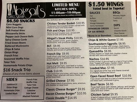 Online Menu Of Abigails Oakland Grill And Bar Restaurant Topeka