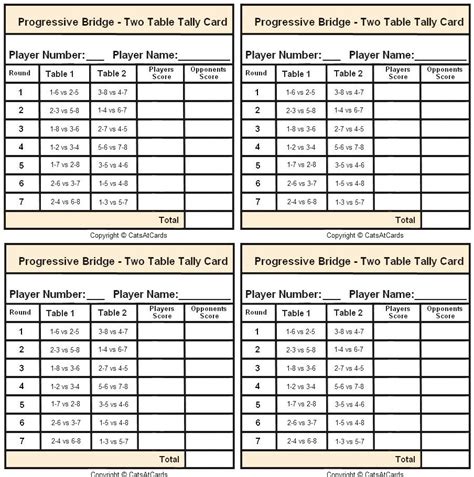 Free Printable 2 Table Bridge Tallies Printable Templates