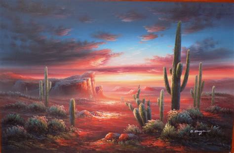 B Duggan Signed Desert Southwest Sunset Landscape 36 X 24