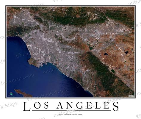 Los Angeles Ca Area Satellite Map Print Aerial Image Poster