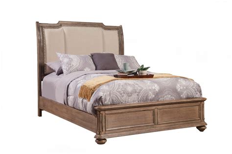 Mcferran B Q Walnut Finish Button Tufted Queen Sleigh Bed Traditional Buy Online On Ny