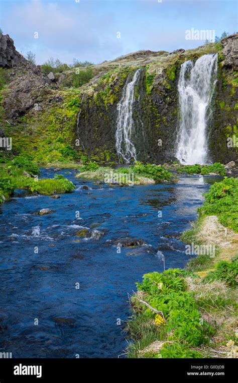 Waterfall In The Gjain Gorge In Iceland Stock Photo Alamy