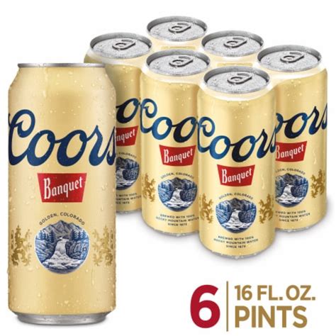 Coors Banquet American Lager Beer 6 Cans 16 Fl Oz Bakers