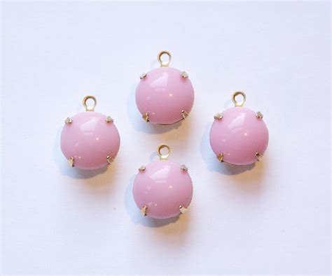 Vintage Opaque Pink Glass Stones In 1 Loop Brass Settings Etsy