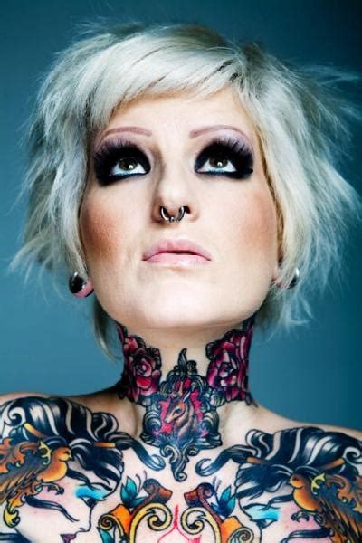 Neck Chest Tattoos Gauges Septum Blonde Hair Tattoo Photography