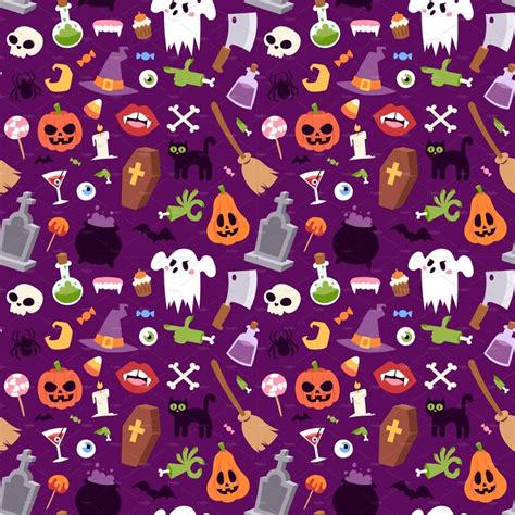 Halloween Seamless Pattern Vector Halloween Symbols Seamless Pattern