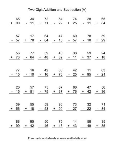 Addition And Subtraction Worksheets 2 Digit Numbers