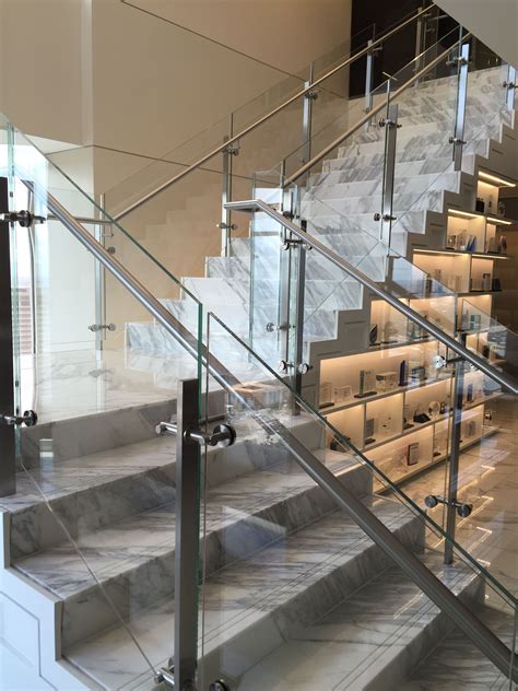 Glass Railing With Stainless Steel Glass Clamps Steel Stair Railing