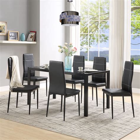 Table Chairs Set Of Piece Modern Kitchen Dining Room Set Tempered Glass Table Top And