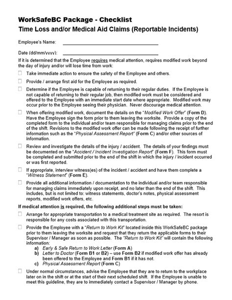 Form H: Time Loss and/or Medical Aid Claims (Reportable