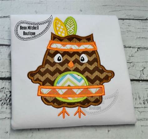 Thanksgiving Owl Indian Applique Beau Mitchell Boutique