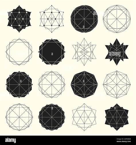 Simple Set With Black Filled And Hollow Geometric Shapes And Elements