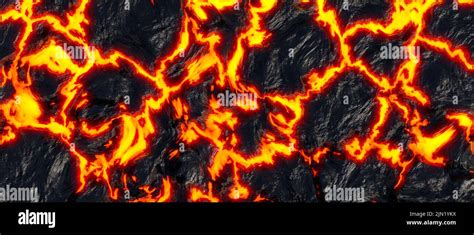 Realistic Lava Flame On Black Ash Background Texture Of Molten Magma