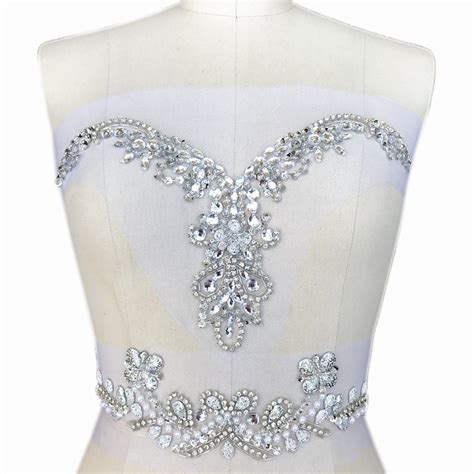 Handmade Beaded V Neck Sequin Bling Sew On Neckline Rhinestone Crystal Trim Bridal Applique