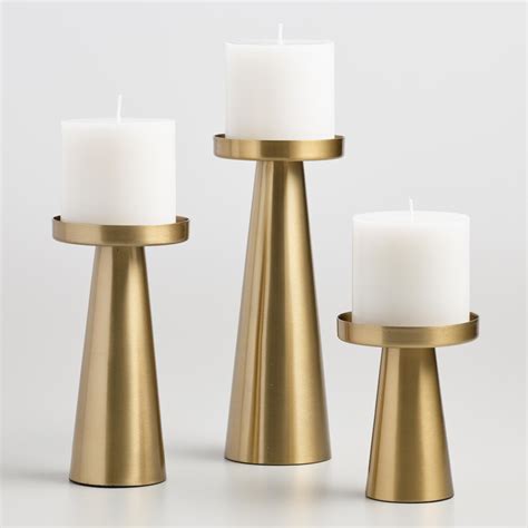 Brushed Gold Metal Contemporary Pillar Candleholder World Market In 2020 Gold Pillar Candle