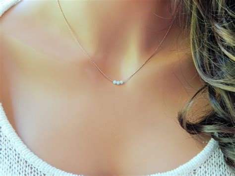 Rose Gold And White Opal Necklace Opal Necklace Dainty Opal Necklace