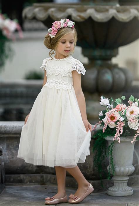 Luciana Cap Sleeve Lace Flower Girl Dress Ivory 20 Wedding Flower