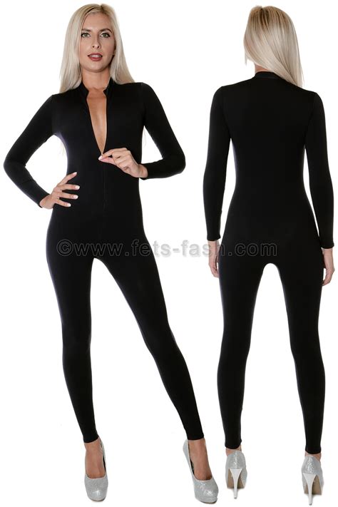 Catsuit With Front Zipper From Fets Fash In Elastane Black Microfiber