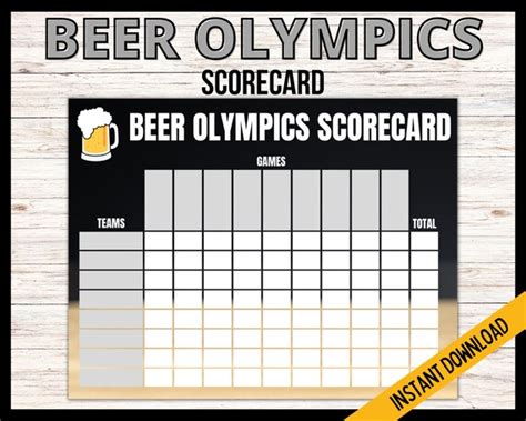 Beer Olympics Game Scorecard Printable Beer Olympics Scorecard Beer