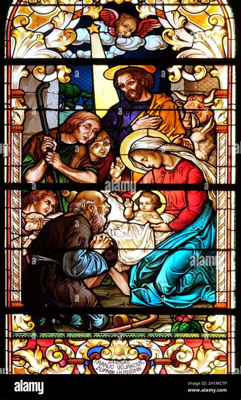 Nativity Scene Adoration Of The Shepherds Stained Glass Window In The