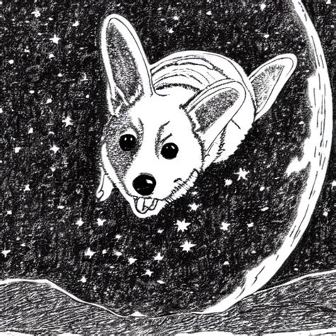 A Corgi On The Moon Manga Drawing By Junji Ito Stable Diffusion