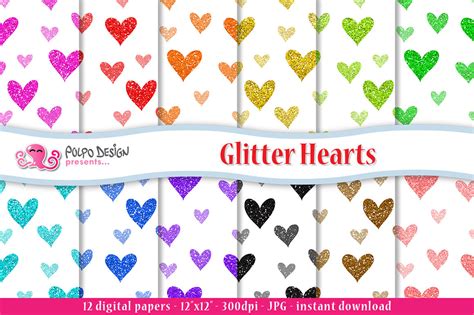 Glitter Hearts Digital Paper By Polpo Design Thehungryjpeg