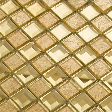 Gold Mirror Glass Diamond Crystal Tile Patterns Square Wall Backsplash Tiles Bathroom Shower