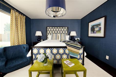 This tranquil neutral and navy master beroom brings new life to a traditional family home in dublin, ohio. Blue and Gold Bedrooms - Contemporary - Bedroom