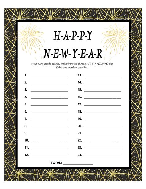 Happy New Year Word Game Printable New Years Party Game New Etsy
